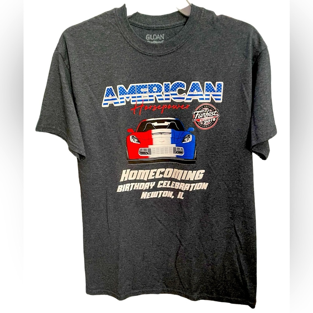 Gildan DryBlend Short Sleeve Graphic Tee Funfest Corvette 2019 Unisex Medium
